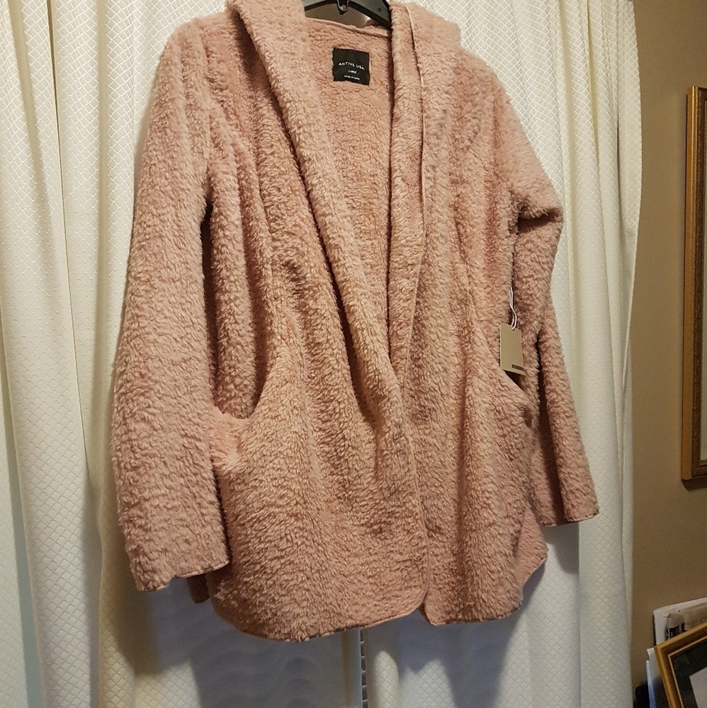 ONE LEFT! MED.  Blush Fuzzy  Hooded Cardigan - Picture 4 of 6